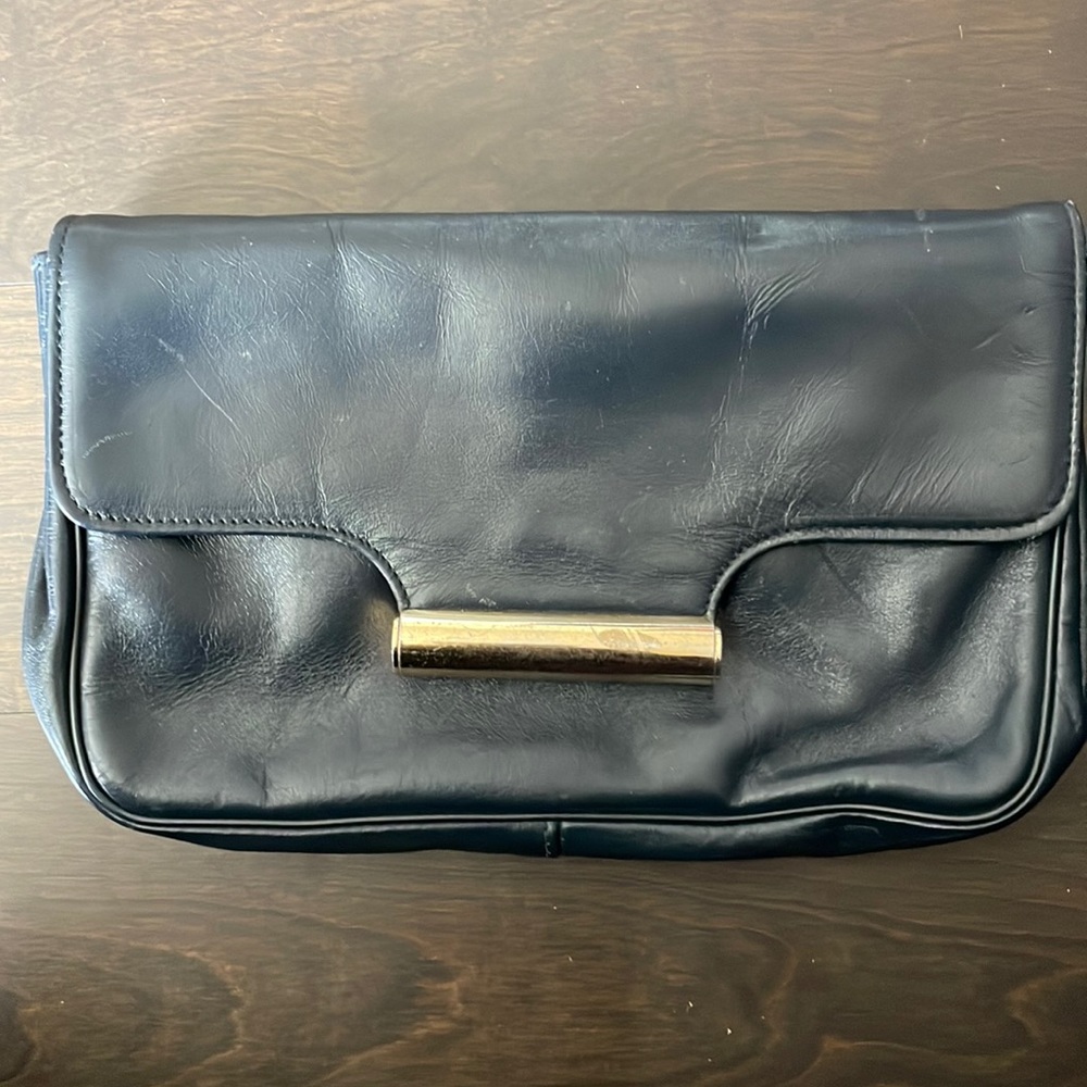 Vintage Letisse Blue Large Leather Clutch Handbag